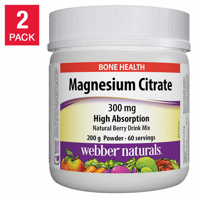 webber naturals Magnesium Citrate 300mg Powder, 200g, 2-pack