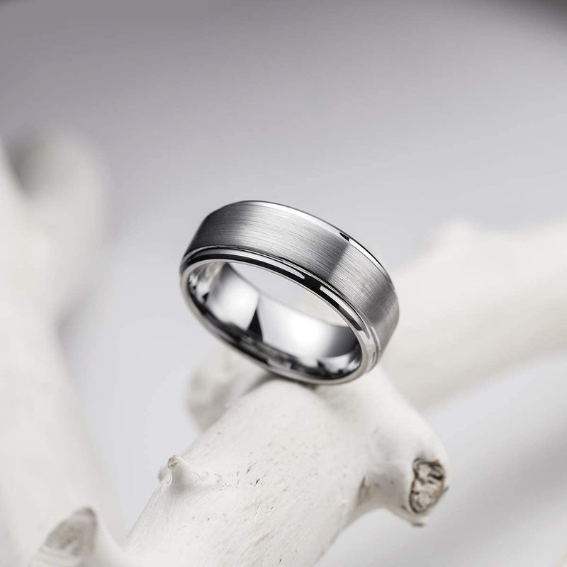 BASIC 8mm Men's Tungsten Carbide Ring Polished Beveled Edge Matte Brushed Finish