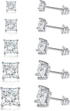 18K Gold Plated Princess Cut Clear Cubic Zirconia Stud Earrings Pack of 5