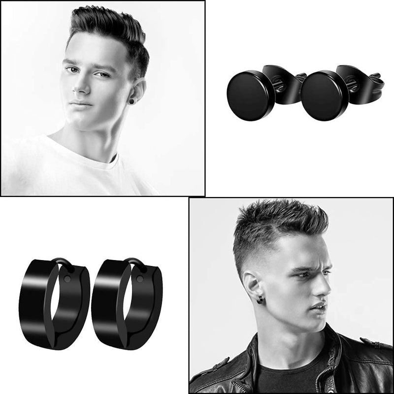 15 Pairs Black Earrings for Men Mens Earrings Stainless Steel Black Stud Earrings for Men Women Jewelry Piercing Hoop Men Earrings Set