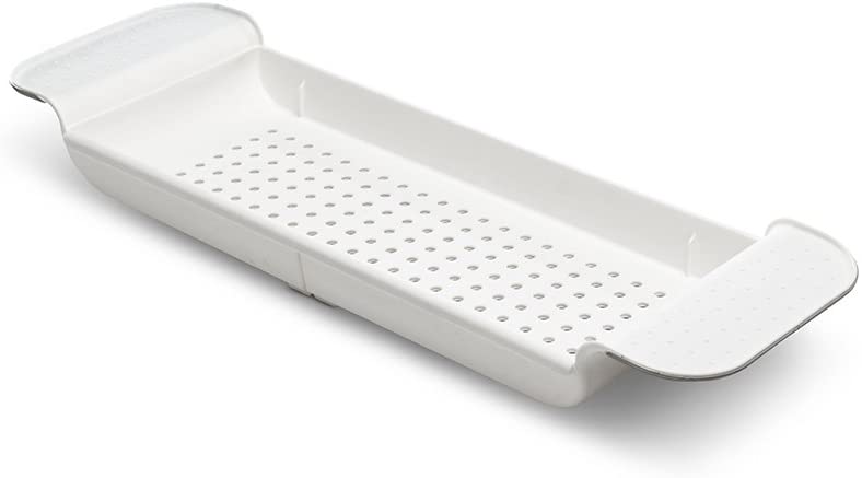 Expandable Bath Shelf - White | Bath Collection | Non-Slip Grip | Fits Most Tubs 30.50" x 6.7" | BPA-Free | White