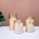 Eywamage Glass Flameless Candles with Remote Flickering Real Wax Wick LED Pillar Candles Battery Operated 3 Pack D 3 inch H 4 inch 5 inch 6 inch Gold