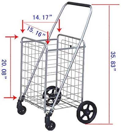 Wellmax WM99024S Grocery Utility Shopping Cart | Easily Collapsible and Portable to Save Space + Heavy Duty, Light Weight Trolley with Rolling Swivel Wheels