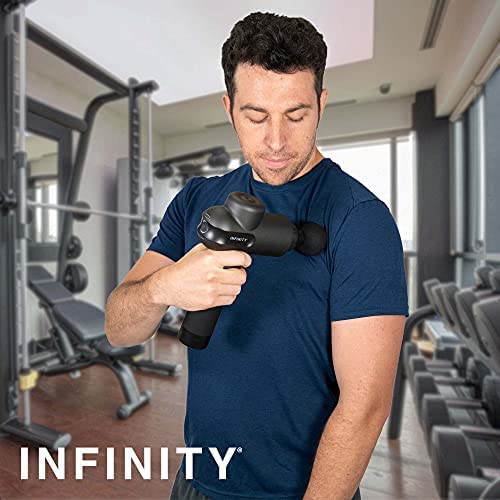 Infinity PR Pro Endurance Percussion Massage Device (Black) Swappable Battery Included 45W high Torque and Performance brushless Motor Eight Hour Total runtime