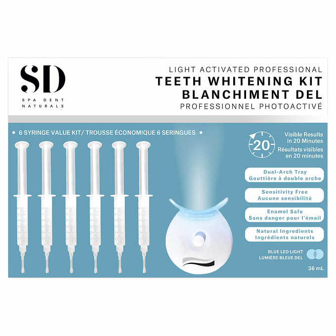 Spa Dent Blue Light Whitening Kit with 6 Whitening Gel Syringes