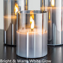 Eywamage Gray Glass Flameless Candles with Remote, Flickering LED Battery Candles 3 Pack for Home Seasonal Decor Gifts, D 3in H 4in 5in 6in