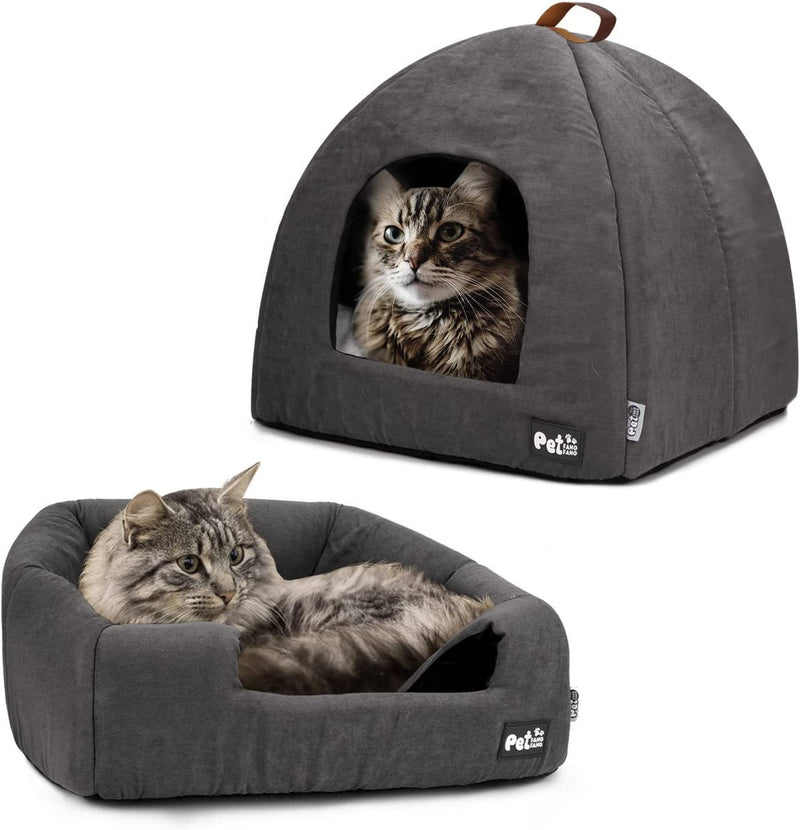 COSOC 2-In-1  Enclosed Small Animal Bed With Removable Washable Cushioned Pillow, (Medium, Grey)