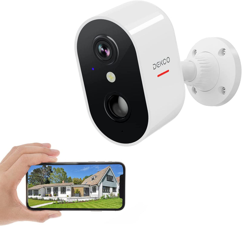 DEKCO Battery Operated Camera Surveillance Exterieur for Home Security, 1080P WiFi Camera with PIR Human Motion Detection & Siren, 2 Way Audio, IP66 Waterproof