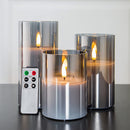 Eywamage Gray Glass Flameless Candles with Remote, Flickering LED Battery Candles 3 Pack for Home Seasonal Decor Gifts, D 3in H 4in 5in 6in