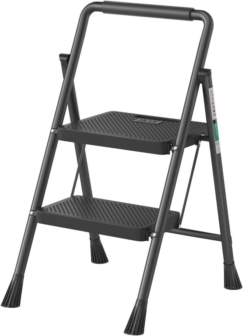 RIKADE Step Stool with Wide Anti-Slip Pedal, Lightweight with Handgrip, Multi-use Steel Ladder for Household and Office