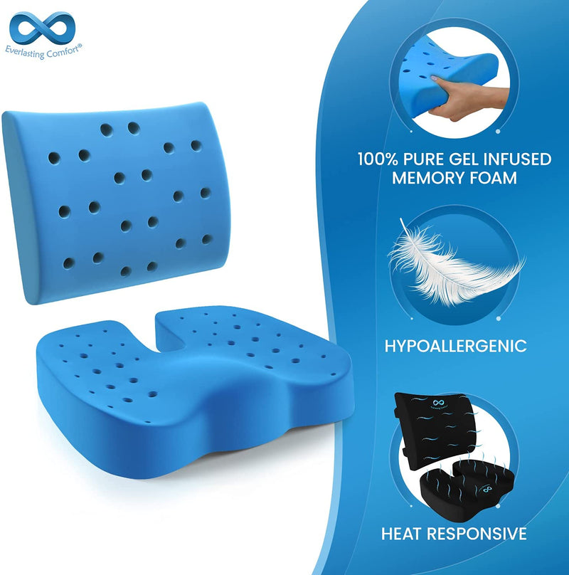 Everlasting Comfort Memory Foam Seat Cushion and Lumbar Support Pillow Combo