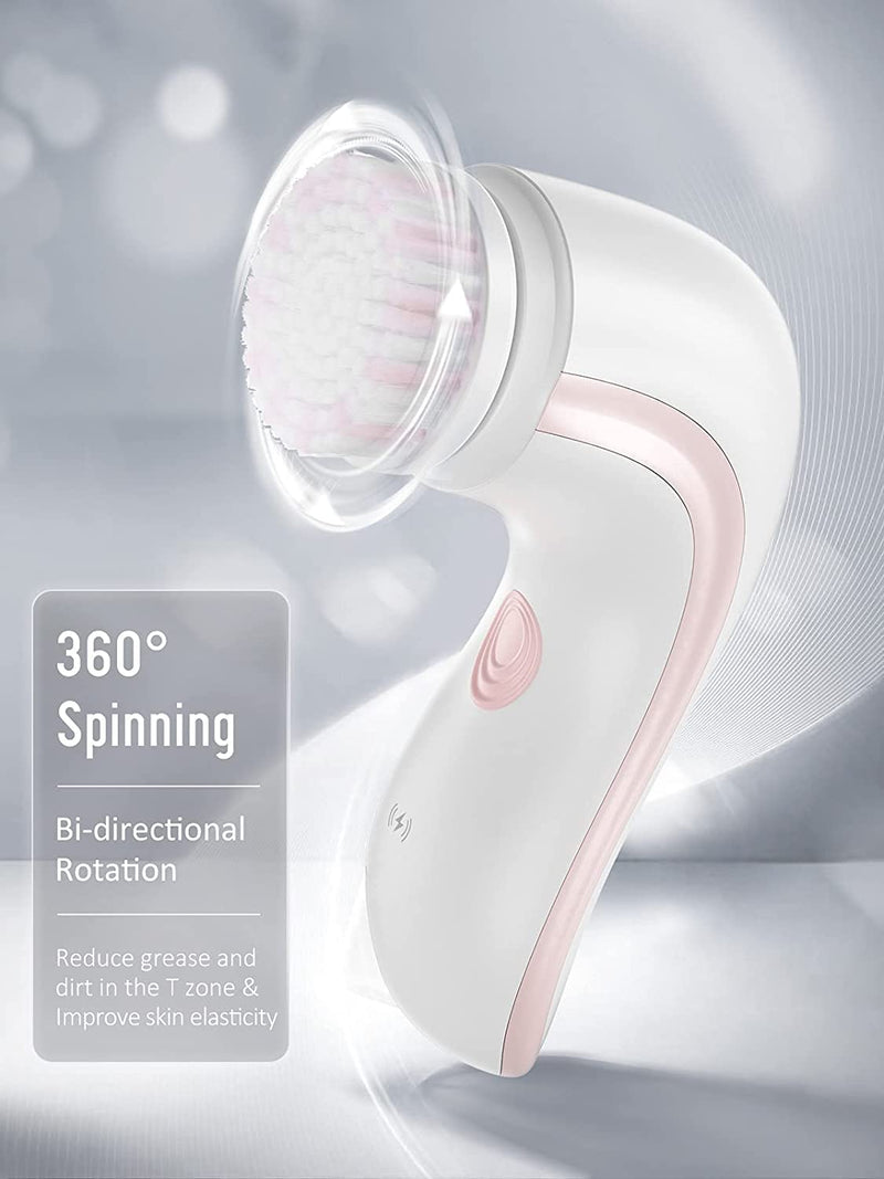 Electric Facial Cleansing Brush Spinning Waterproof Face Scrub with 2 Bi-Directional Rotating Heads