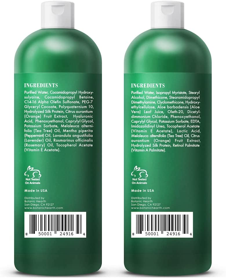 Botanic Hearth Tea Tree Shampoo and Conditioner Set - with 100% Pure Tea Tree Oil for Itchy and Dry Scalp Sulfate Free Paraben Free - for Men and Women - 2 bottles 16 fl oz each