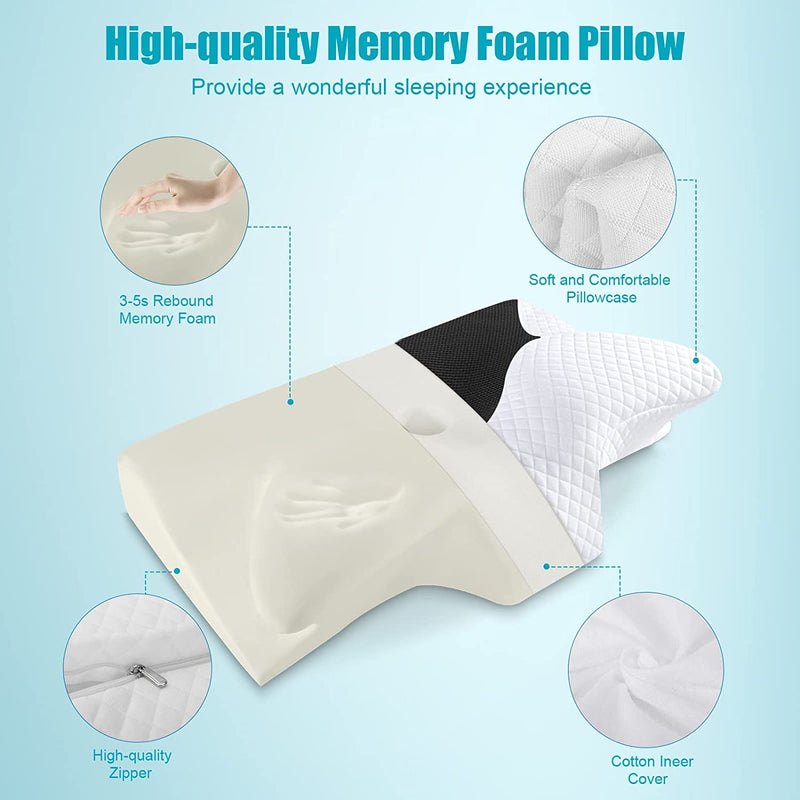 HOMCA Contour Memory Foam Pillow for Neck Pain Relief, Orthopedic Neck Bed Pillow for Side Sleepers Back and Stomach (Black)