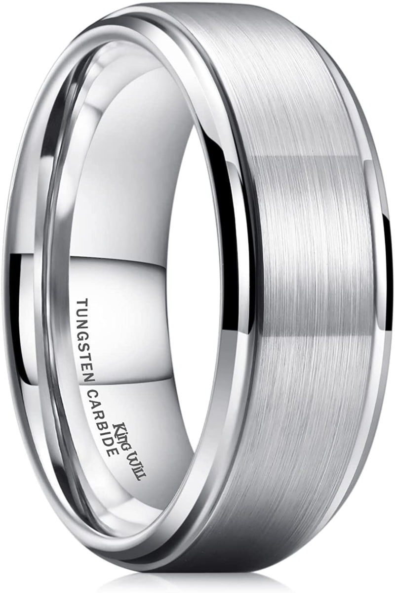 BASIC 8mm Men's Tungsten Carbide Ring Polished Beveled Edge Matte Brushed Finish