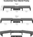 FITUEYES Dual Monitor Stand - 3 Shelf Computer Monitor Riser, Wood Desktop Stand with Adjustable Length