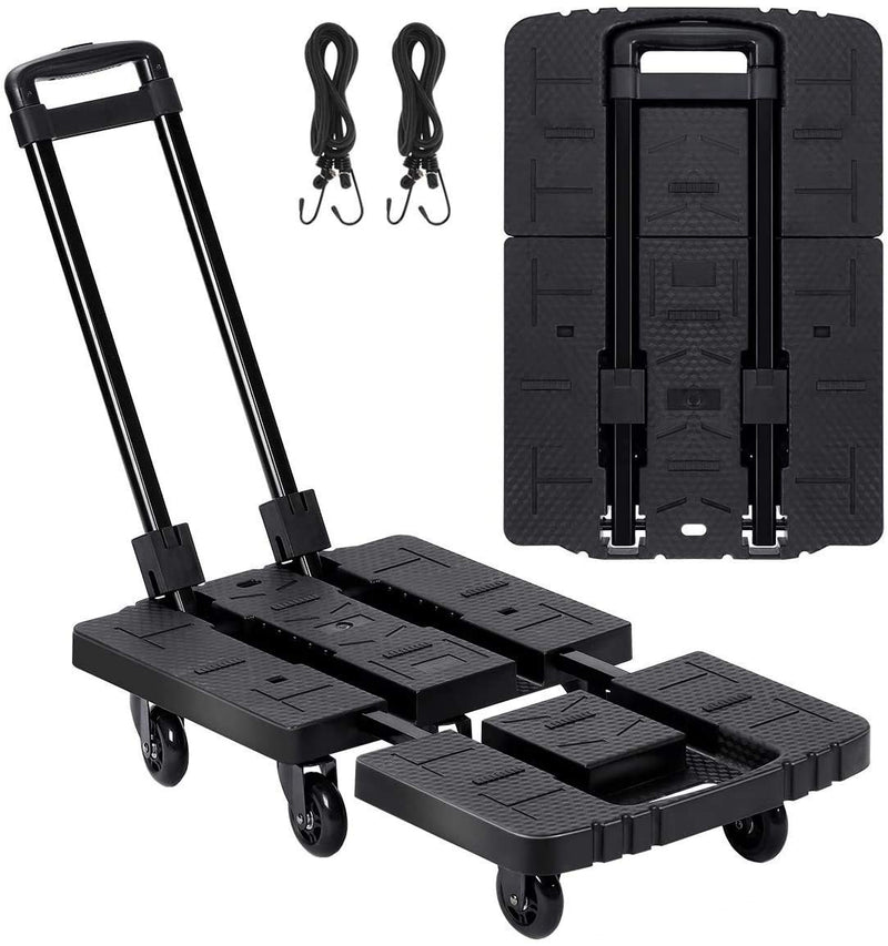 Large Folding Hand Truck 245KG/540LBS Capacity,Noiseless Wear-Resistant 6-360° Rotating Wheel Folding Trolley Luggage Cart Platform Cart for Luggage, Travel, Shopping, Auto, Moving and Office Use