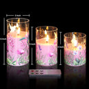 Eywamage Hummingbird Pink Floral Glass Flameless Candles with Remote, 3 Pack Flickering LED Battery Can