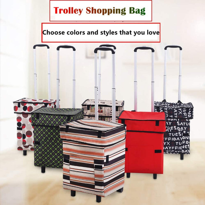 Falytemow Collapsible Utility Cart Foldable Reusable Shopping Trolley Bag with Wheels and Telescoping Handle Waterproof Oxford Fabric Folding Grocery Cart for Women or Men Travel Home Kitchen