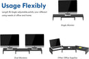 FITUEYES Dual Monitor Stand - 3 Shelf Computer Monitor Riser, Wood Desktop Stand with Adjustable Length