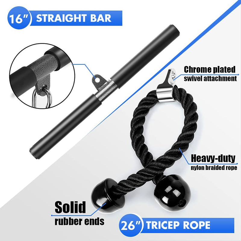 3 in 1 Pulley Cable, 1.8/2M Home Cable Pulley System, Fitness Pulley System,Gym Equipment for Home, with Straight Bar, Band Handles Grips, Nylon Tricep Rope, 3parts Acessories Exchange Use for Home Gym (2.0 Meter)