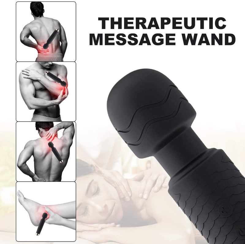 Wand Massager, Rechargeable Wireless Massager Tool with 25 Powerful Vibration Mode for Back Neck Shoulder Muscle Aches Sport Recovery (Black)
