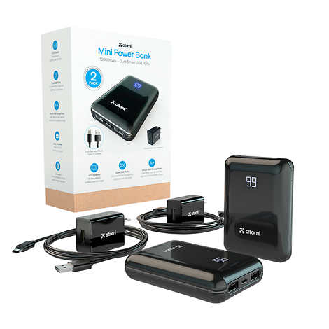 Atomi 10,000 mAh Mini Power Bank With Dual Smart USB Ports 2-pack
