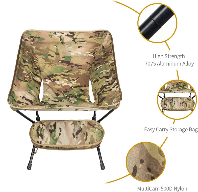 OneTigris Multicam Camping Chair Backpacking Hiking, 330 lbs Capacity