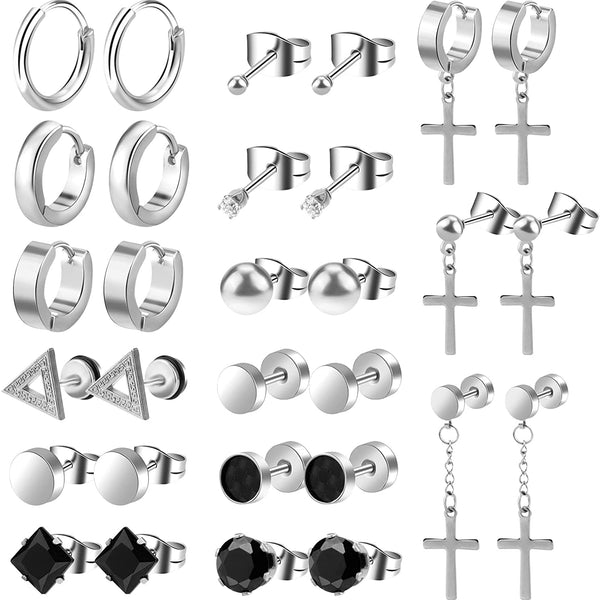  WAINIS 12 Pairs Stainless Steel Non Pierced Earrings for Men  Women CZ Clip on Dangle Earrings Set: Clothing, Shoes & Jewelry