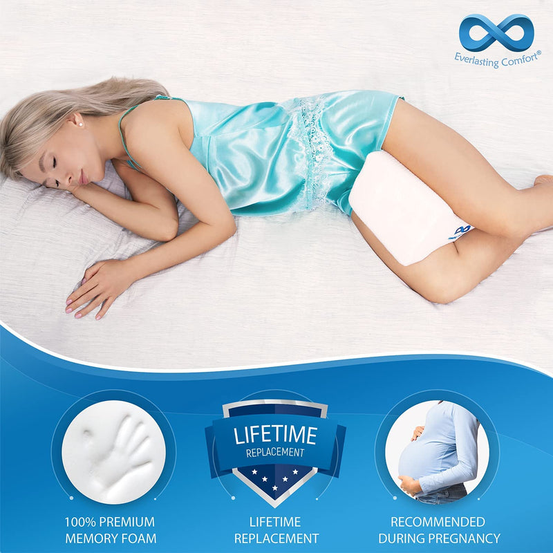 Everlasting Comfort Knee Pillow for Sleeping - Prevents Knee Clashing - Hip, Lower Back, Leg, and Sciatic Nerve Pain Relief Pillows for Side Sleepers