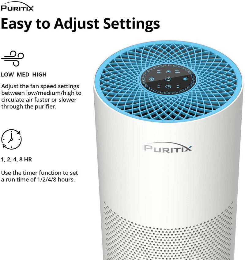 PURITIX Air Purifier with True HEPA, 23 dB Quiet for Office, Home, with Timer