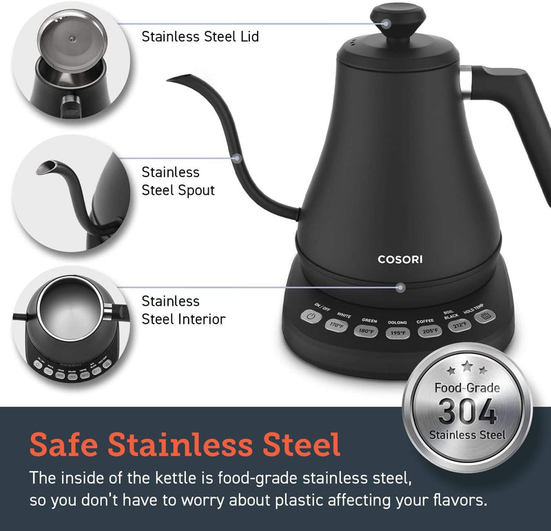 Cosori Gooseneck Electric Kettle with 5 Variable Presets, 0.8L for Pouring Over Coffee and Tea Kettle