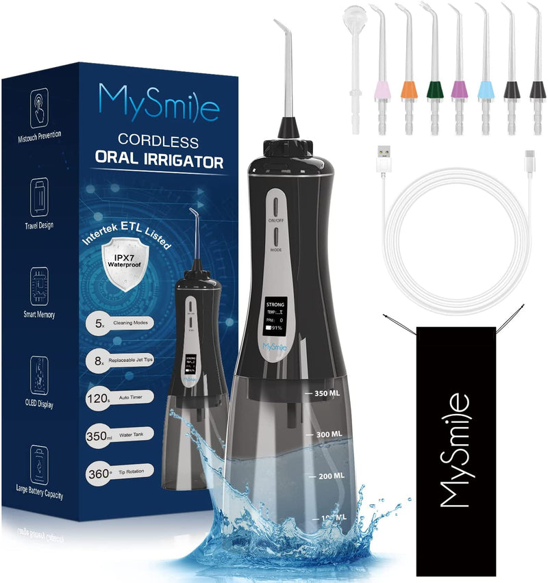 MySmile Cordless Water Flosser for Teeth Cleaner, 350ml Dental Plaque Remover Tool with 5 Modes