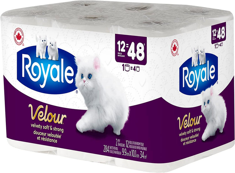 Royale Velour Toilet Paper, 12 Equals 48 Rolls, 284 Bath Tissues per roll, 12 Rolls (Pack of 1)