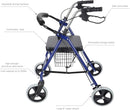 Four Wheel Walker Rollator with Fold Up Removable Back Support, Blue