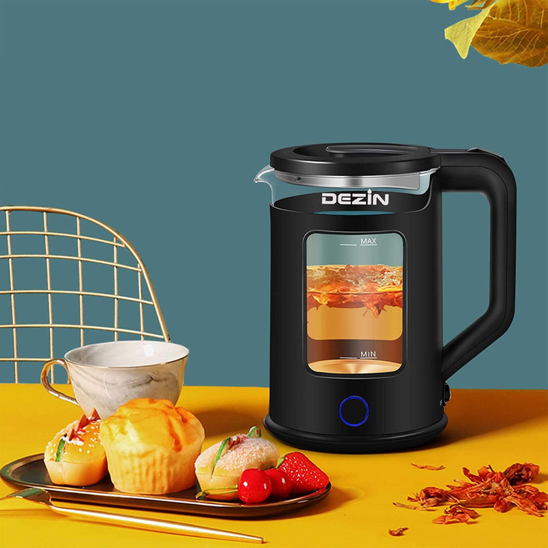 Dezin Electric Kettle, Window-Glass Double Wall 1.5L Hot Water with Auto Shut-Off