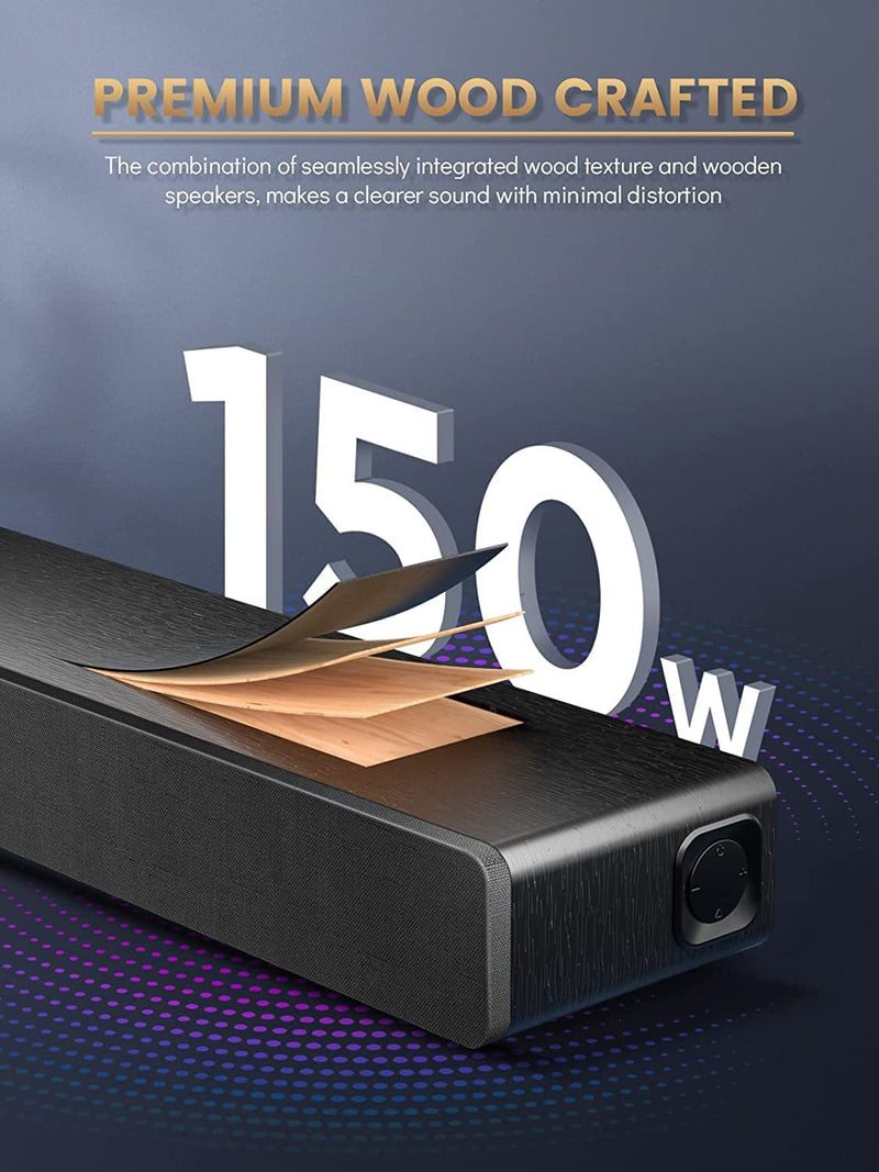 MEREDO Soundbar for TV with Built-in Subwoofer 150W 2.1CH with HDMI ARC/Bluetooth 5.0/Optical/AUX