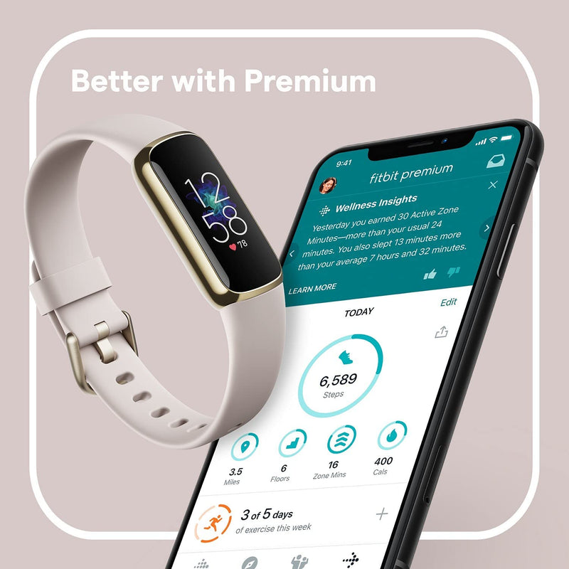Fitbit Luxe Fitness and Wellness Tracker with stress management, sleep tracking and 24/7 Heart Rate, Lunar White/Soft Gold