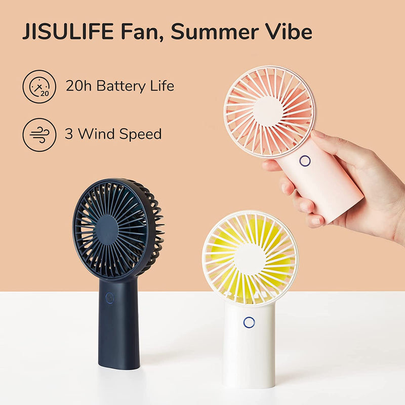 JISULIFE Handheld Portable Fan [20H Max Cooling Time] Mini Hand Fan, 4000mAh USB Rechargeable Personal Fan, Battery Operated Small Fan with 3 Speeds for Travel/Eyelash/Makeup/Office-Blue