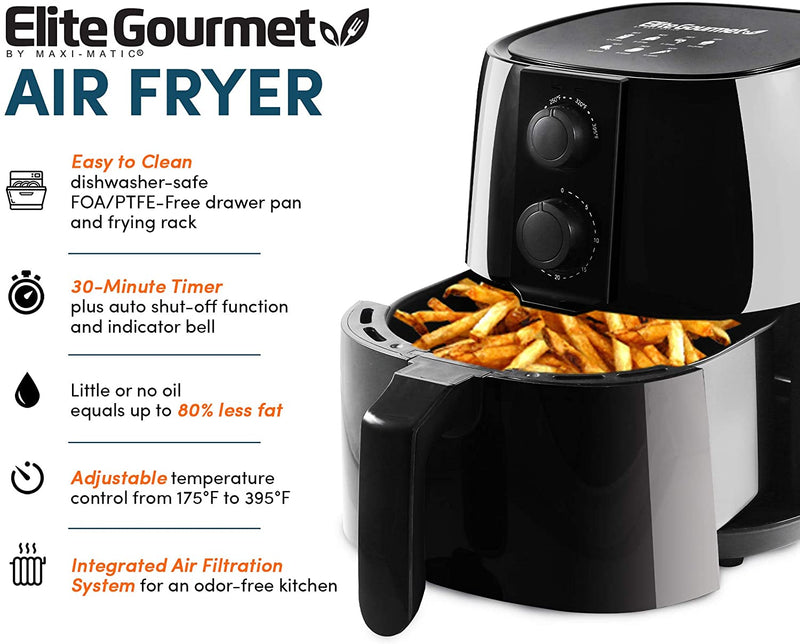 Elite Gourmet Electric 4Qt. Hot Air Fryer Large Capacity, 3 Lbs of Food