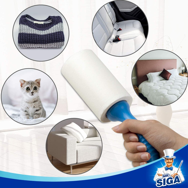 MR.SIGA Extra Sticky Lint Roller Pet Hair Remover with Easy Tear Sheets, 450 Sheets in Total, 5-Pack, Blue