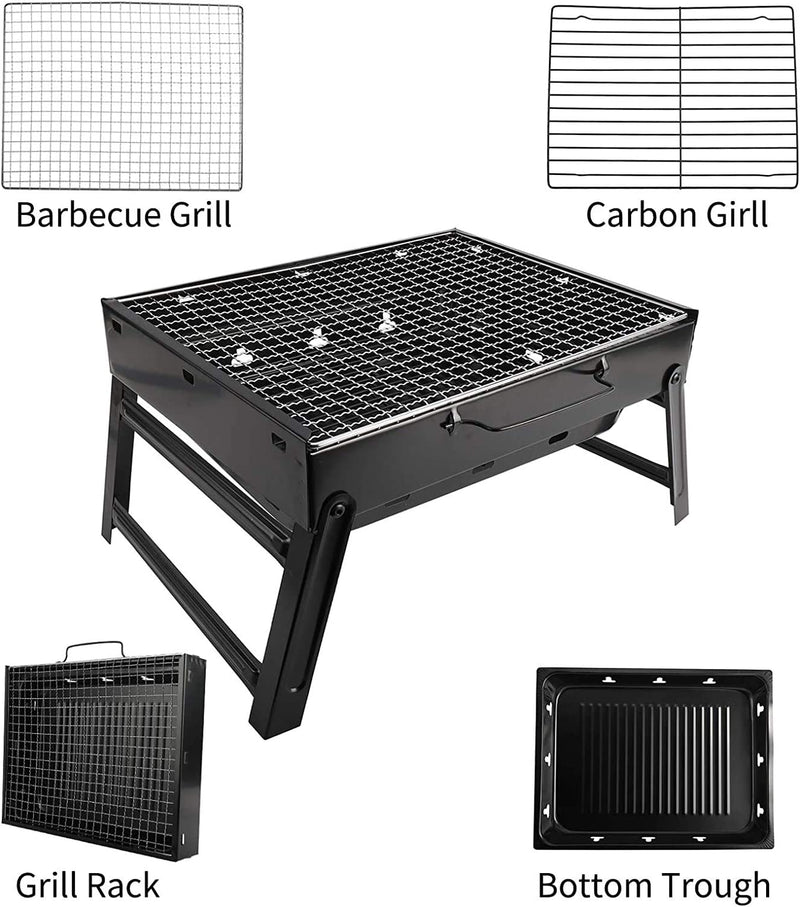 XMSound Portable Charcoal Grill - Stainless Steel Folding Grill (Small 14''x11''x8'')