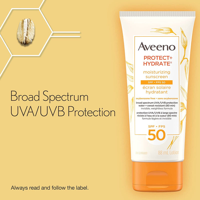 Aveeno Sun Aveeno Protect & Hydrate Moisturizing Sunscreen SPF 50, Oxybenzone free, 2 * 88 mL