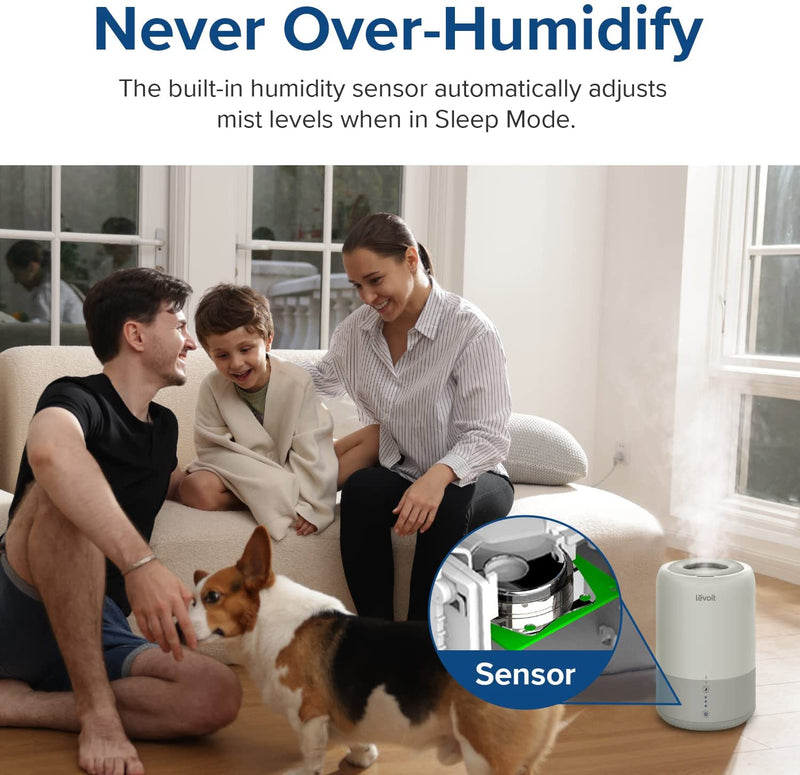 Levoit Humidifier for Bedroom with Intelligent Sleep Mode, Essential Oil Difusser, Filterless, BPA Free, Dual 100, Gray, 1.8L