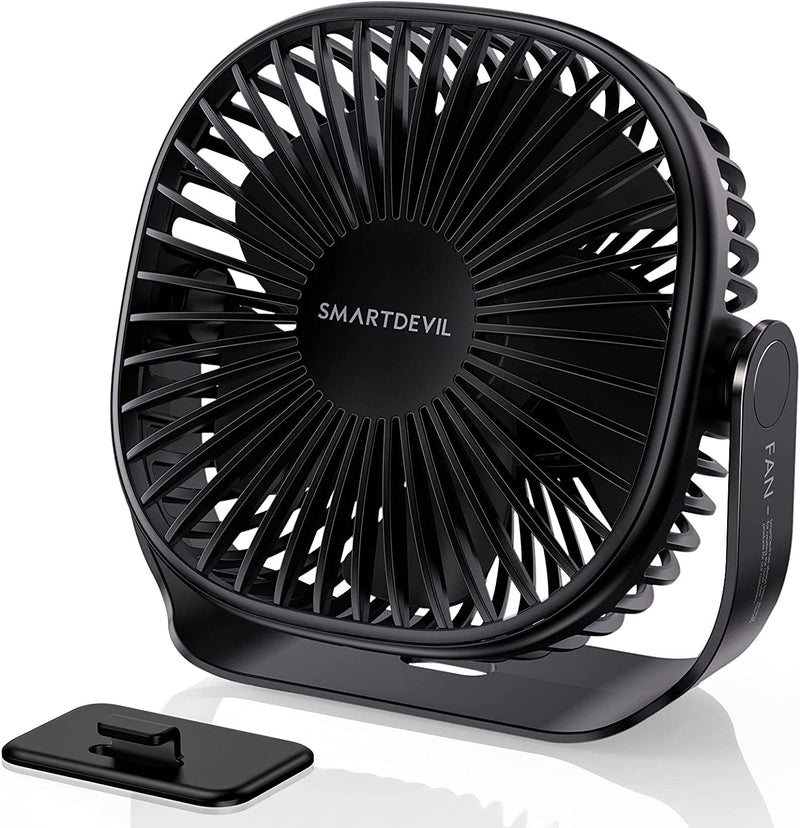 SmartDevil Mini Desk Fan Rechargeable, Battery Operated Portable Personal Desktop Fan, USB Fan with 3 Speeds & Pasteable Hook, Dual 360° Adjustment Quiet Table Fan, for Home Office Outdoor