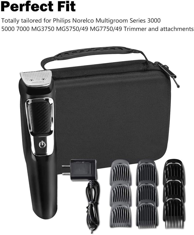 ProCase Hard Travel Case for Philips Norelco Multigroom Series 3000 5000 7000 MG3750 MG5750/49 MG7750/49 Men's Electric Trimmer Shaver and Attachments [Device NOT Included] -Black