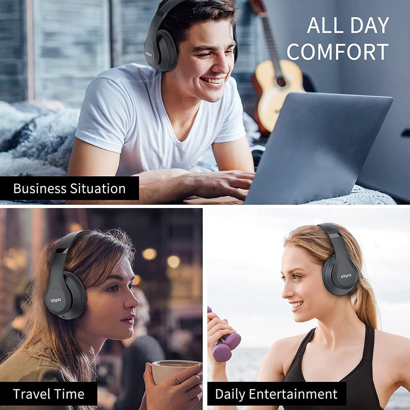 Uliptz Wireless Bluetooth Headphones, 65H Playtime Over Ear Headphones with  Microphone, 6EQ Sound Modes Wireless Headphones, Foldable Bluetooth 5.3  Headphones for Travel/Office/PC (Black) : : Electronics