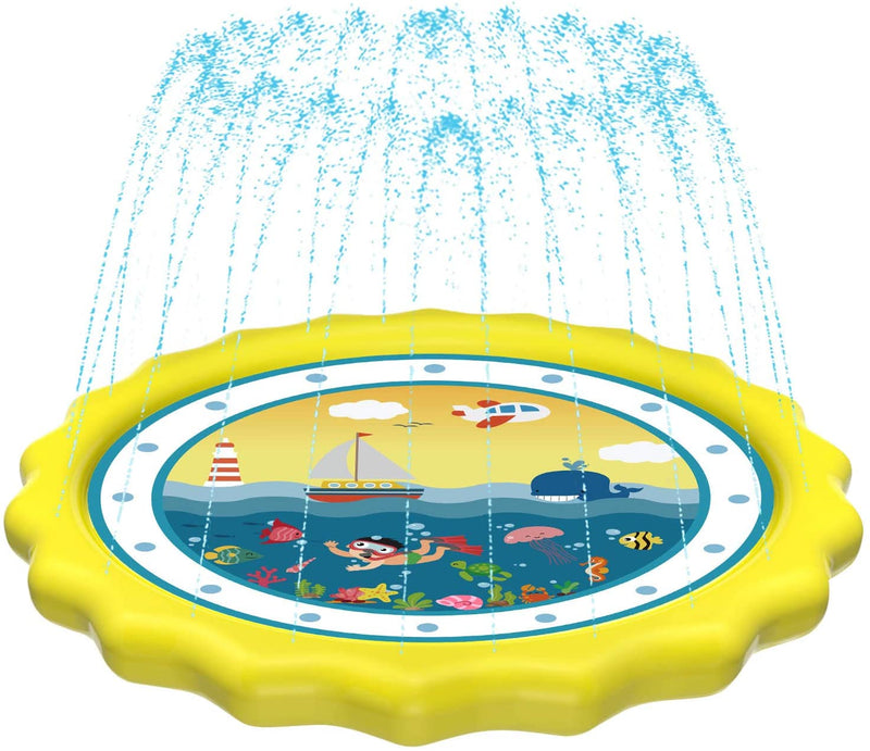 HITOP Kids Sprinklers for Outside, Splash Pad for Toddlers & Baby Pool 3-in-1 60" Water Toys Gifts for 1 2 3 4 5 Year Old Boys Girls Splash Play Mat