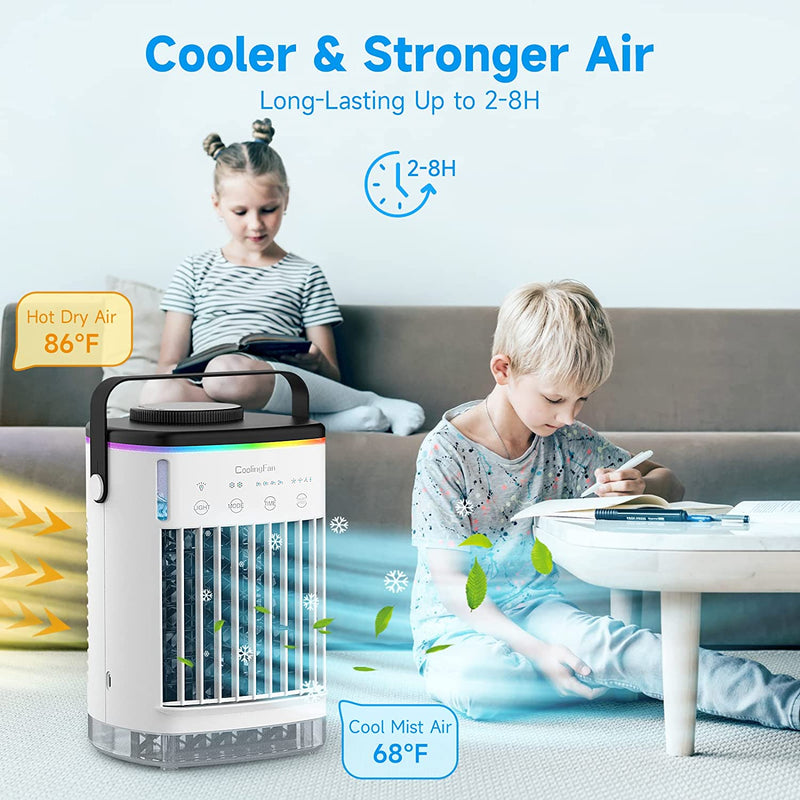 LEAEYFE Portable Air Conditioner Cooling Fan, Evaporative Air Cooler for Room, 4 Wind Speed & 7 LED Light, 2 Cool Air Spray & 2-8H Timer, 3 IN 1 Upgraded Personal Portable Air Conditioners for Room/Office
