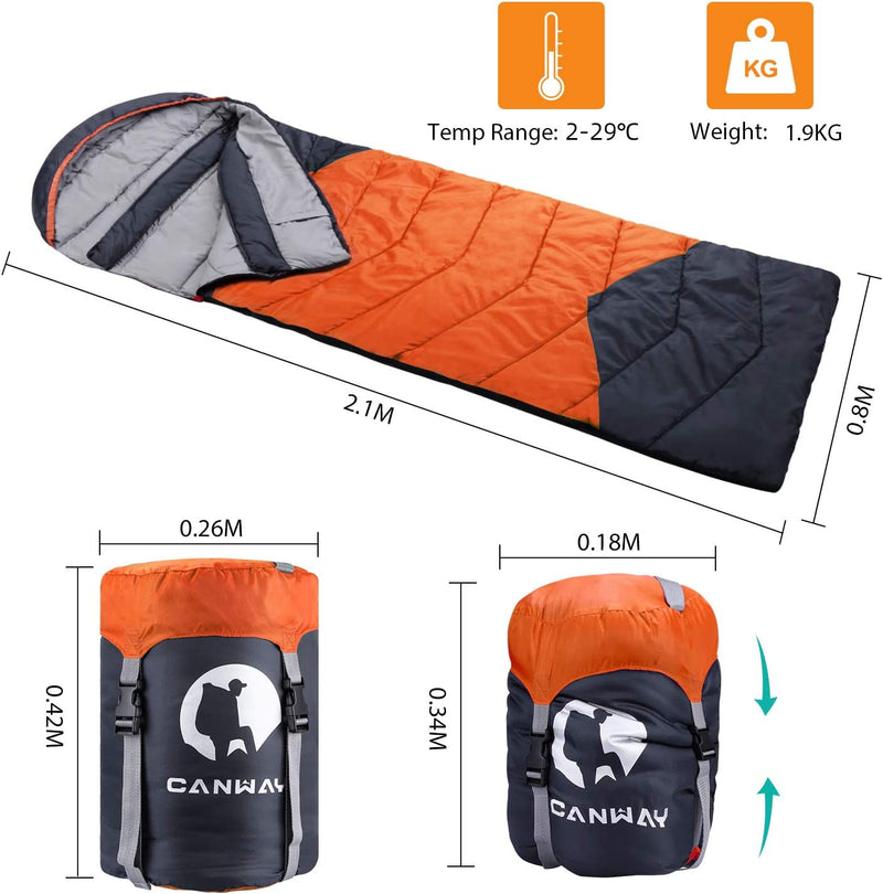 CANWAY Sleeping Bag with Compression Sack, Lightweight and Waterproof for Warm & Cold